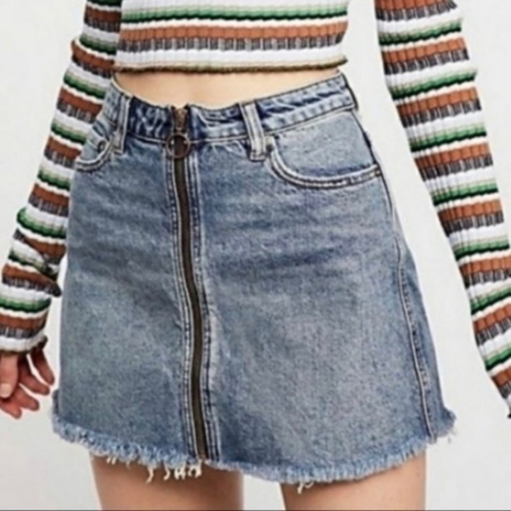 We The Free Zip It Up High Rise Denim Mini Skirt